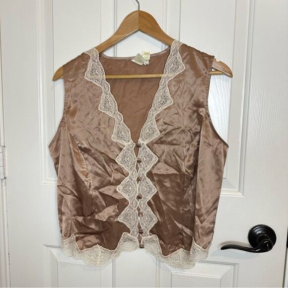 VTG Victoria’s Secret Gold Label Tan Creme Lace Corset Top Sz L Equestrian Retro - Picture 1 of 7